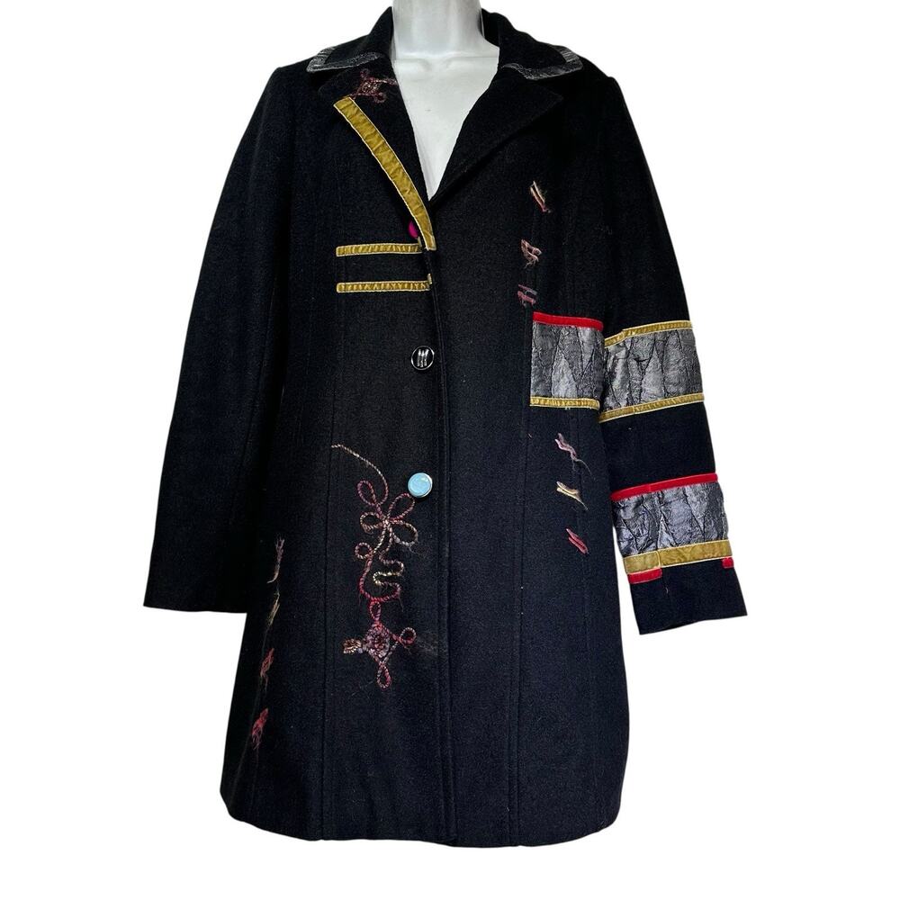 Vintage DY Design Embroidered Wool Coat Artwear Statement Piece Liner Ruined M
